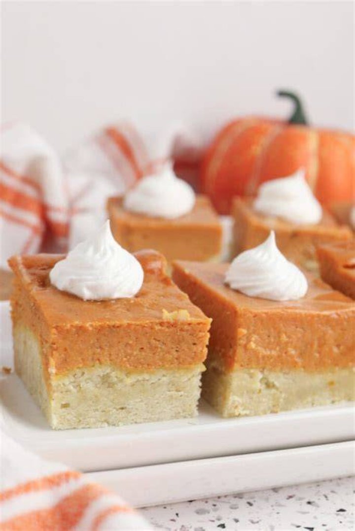 Pumpkin Pie Bars on a white platter.