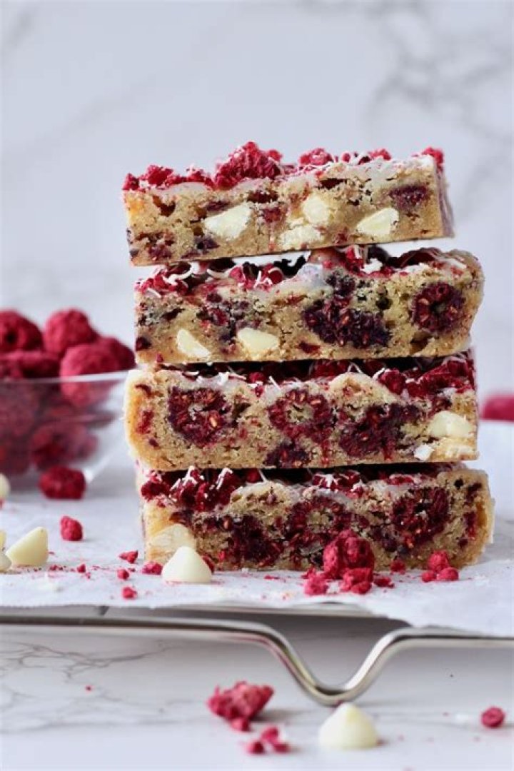 Stack of four blondies.